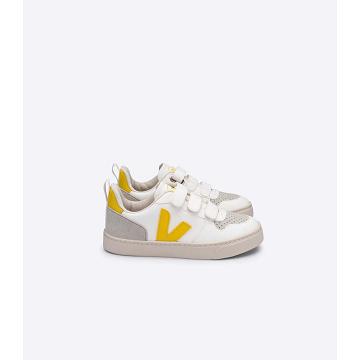 White/Yellow Kids' Veja V-10 CWL Sneakers | AU 860AHK